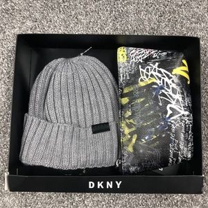 DKNY Beanie Hat & Logo Cosmetic Pouch Combo